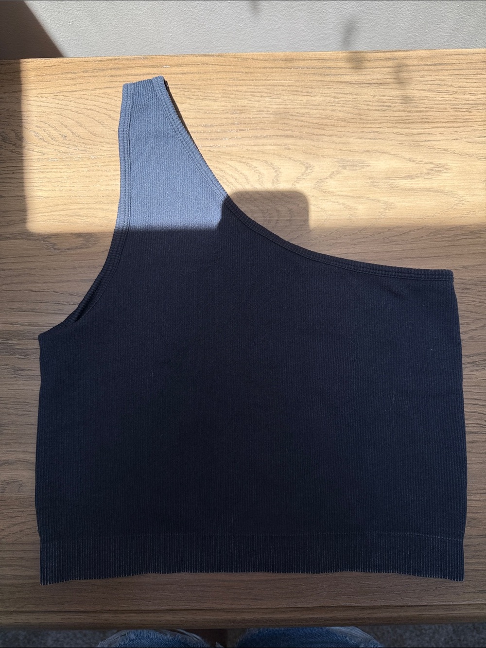 Asymmetric One-Shoulder Ribbed Tank Top - Black